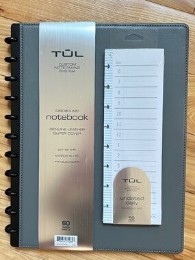 Discbound Gray Leather Letter Notebook with 60 Sheets premium stock paper+ Bonus